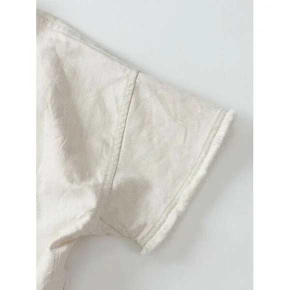 45R by 45RPM Japanese Cotton Linen Denim Frayed Hem Oversized Top in Beige